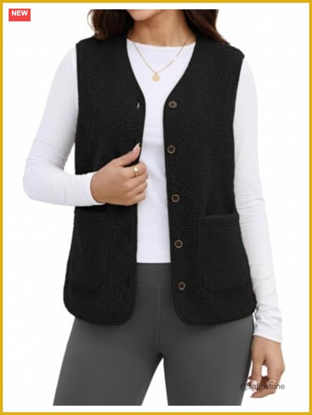 Womens Fleece Fuzzy Vest Warm V Neck Sleeveless Outerwear Winter